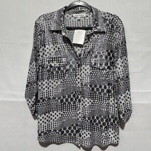Emily Daniels Women's Button Down Shirt Polka Dots Retro Pockets Top Size XL NWT
